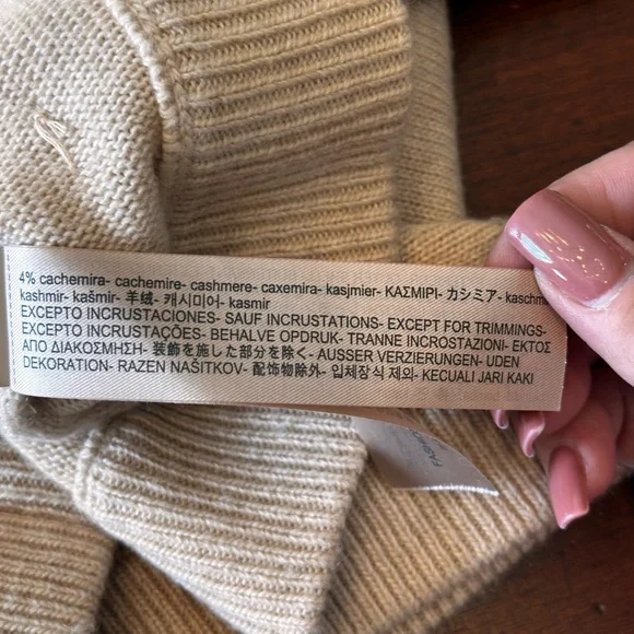 Massimo Dutti SZ 7-8 tall beige cashmere blend crewneck‎ wmini diamond sweater
